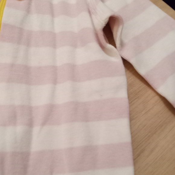 9-18m Hanna Andersson Pink and White Striped with Yellow Trim Onesie 100%O-C - Picture 4 of 6